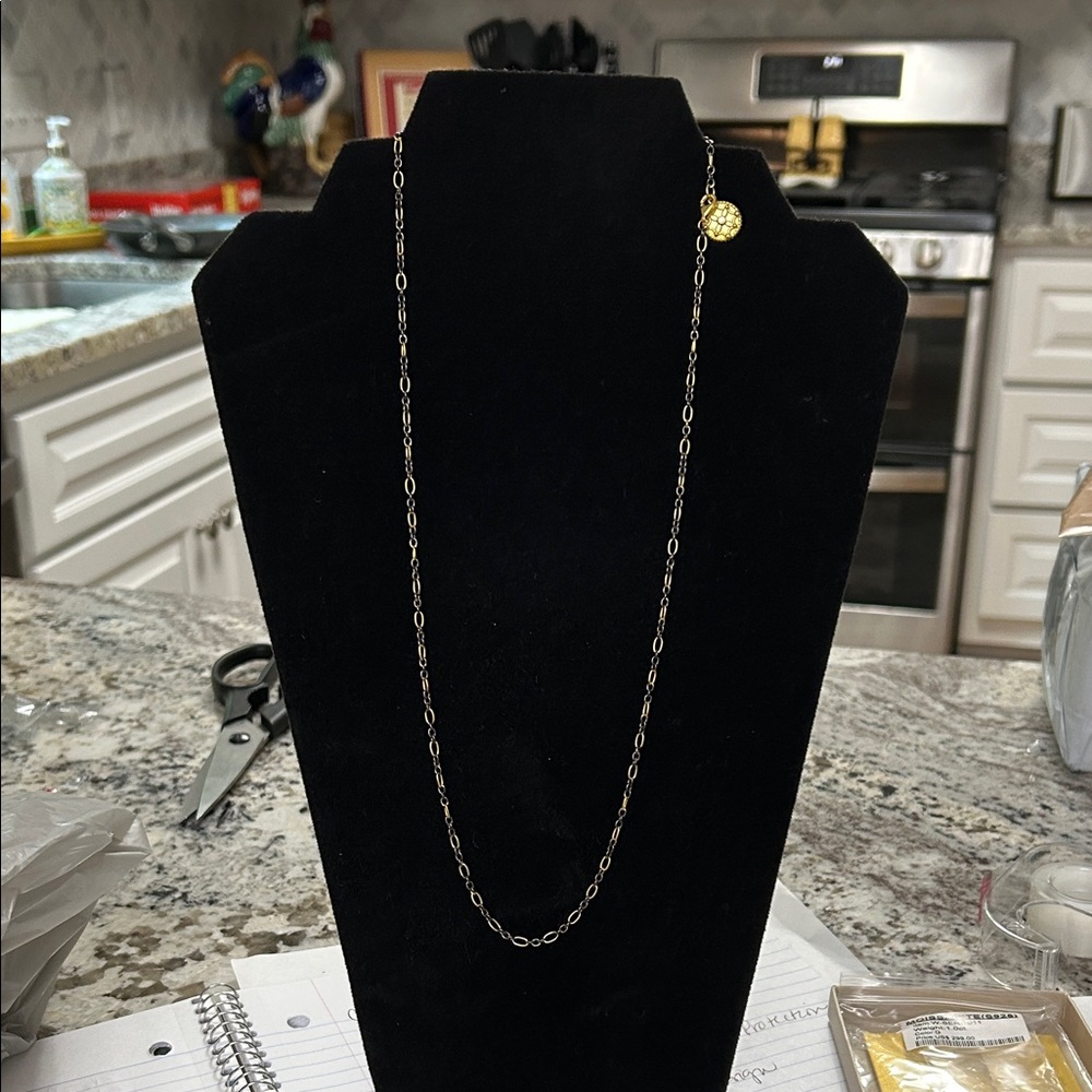 Long Gold Chain Necklace with Textured Medallion Pendant